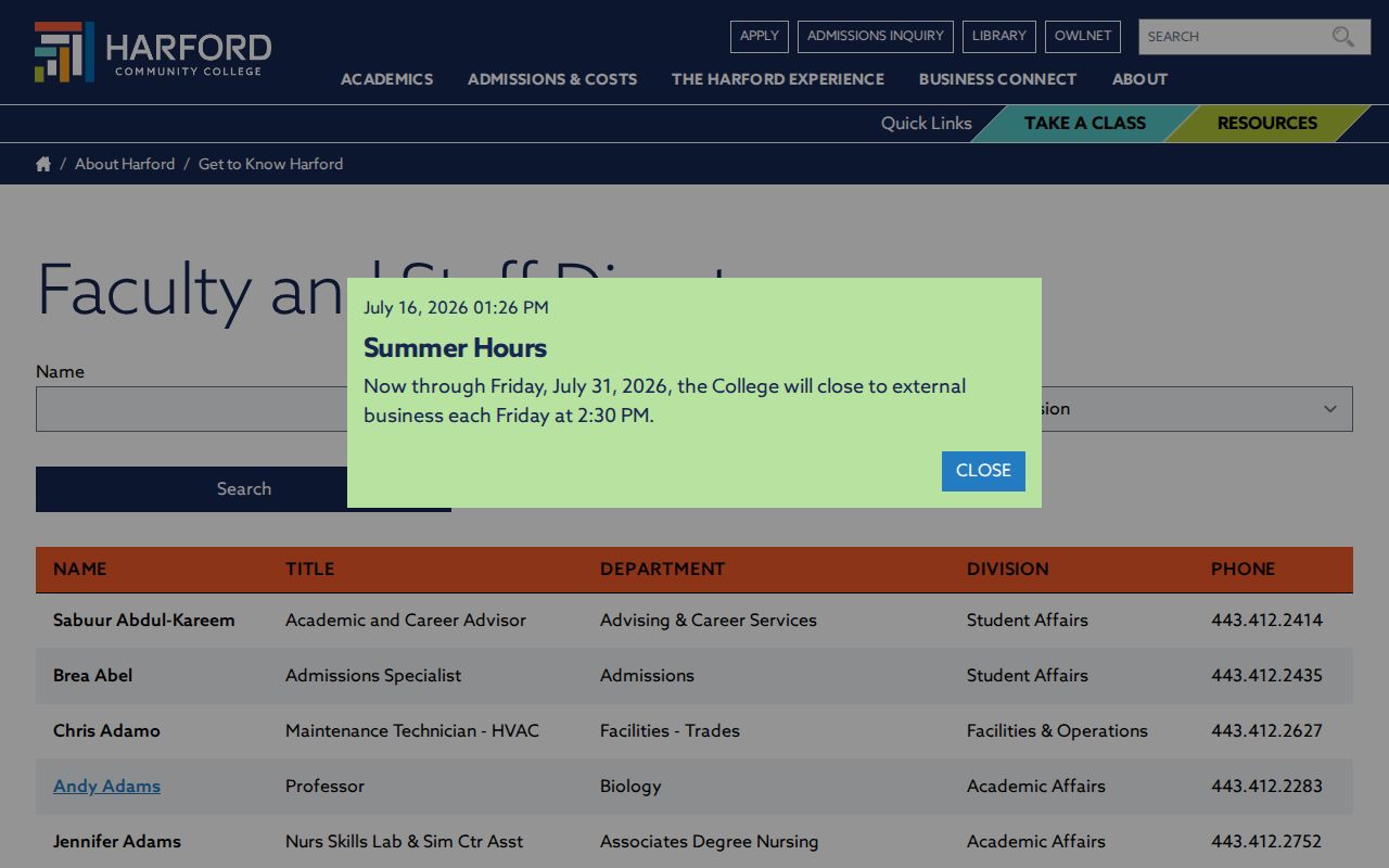 Edgewood people search using Harford Community College directory