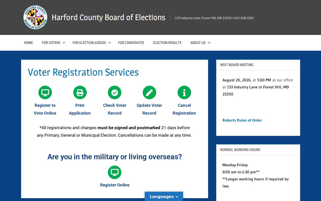 Harford office services for Edgewood voter registration records